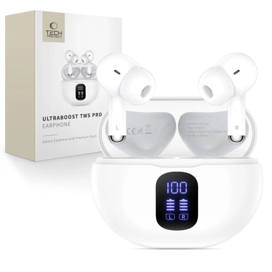SŁUCHAWKI TECH-PROTECT ULTRABOOST TWS EARPHONE PRO G2 WHITE BIAŁE