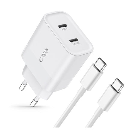 ŁADOWARKA SIECIOWA TECH-PROTECT C20W 2-PORT NETWORK CHARGER PD20W + TYPE-C KABEL BIAŁA
