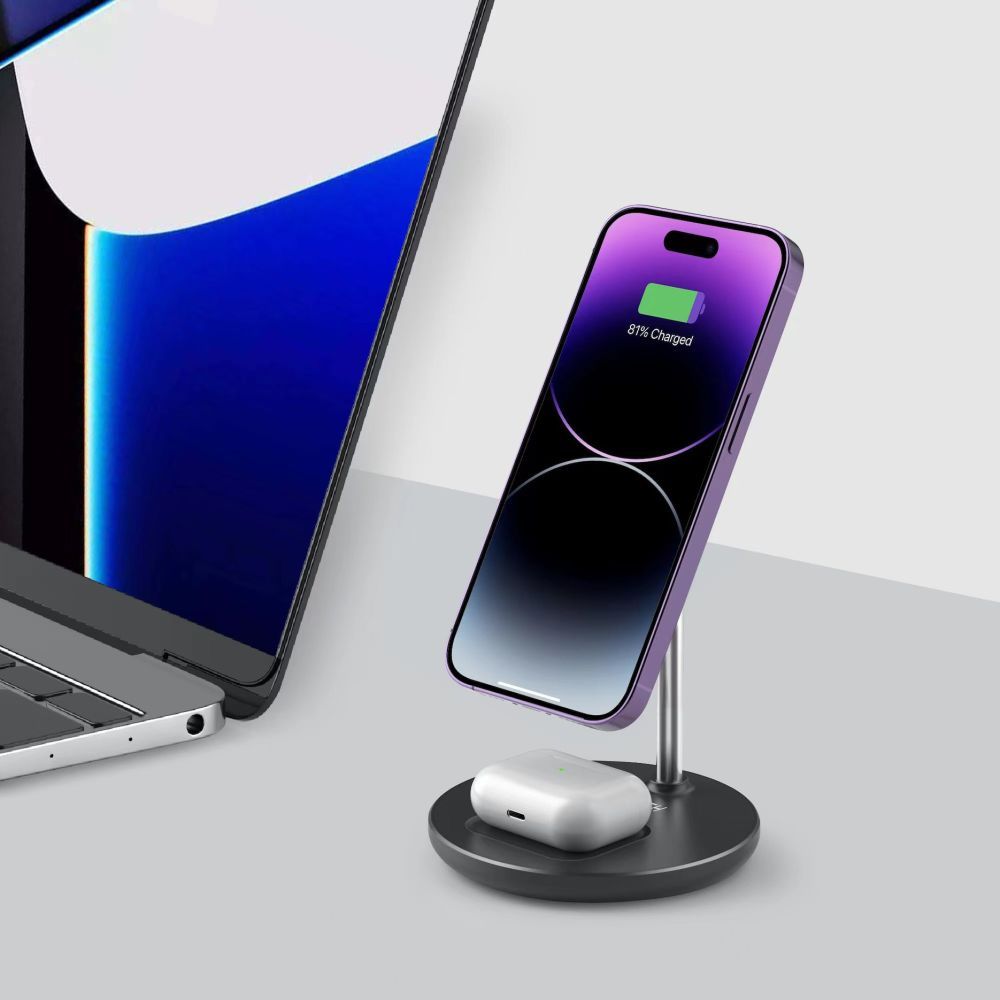 ŁADOWARKA INDUKCYJNA 2W1 TECH-PROTECT QI15W-A21 2IN1 MAGNETIC MAGSAFE WIRELESS CHARGER CZARNA