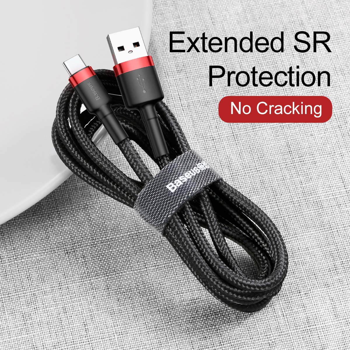 BASEUS KABEL CAFULE USB - USB-C 0,5 M 3A CZERWONO-CZARNY