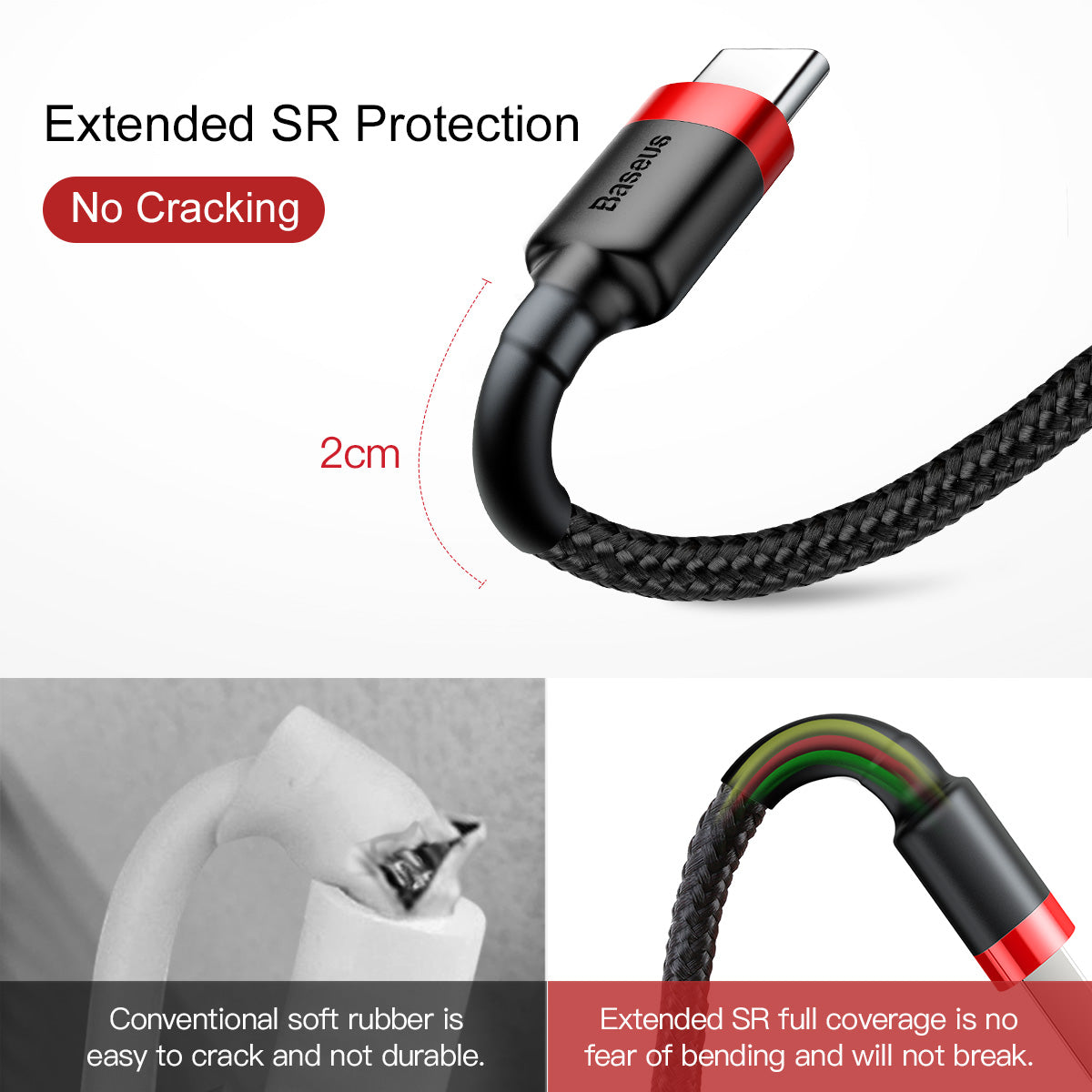 BASEUS KABEL CAFULE USB - USB-C 0,5 M 3A CZERWONO-CZARNY
