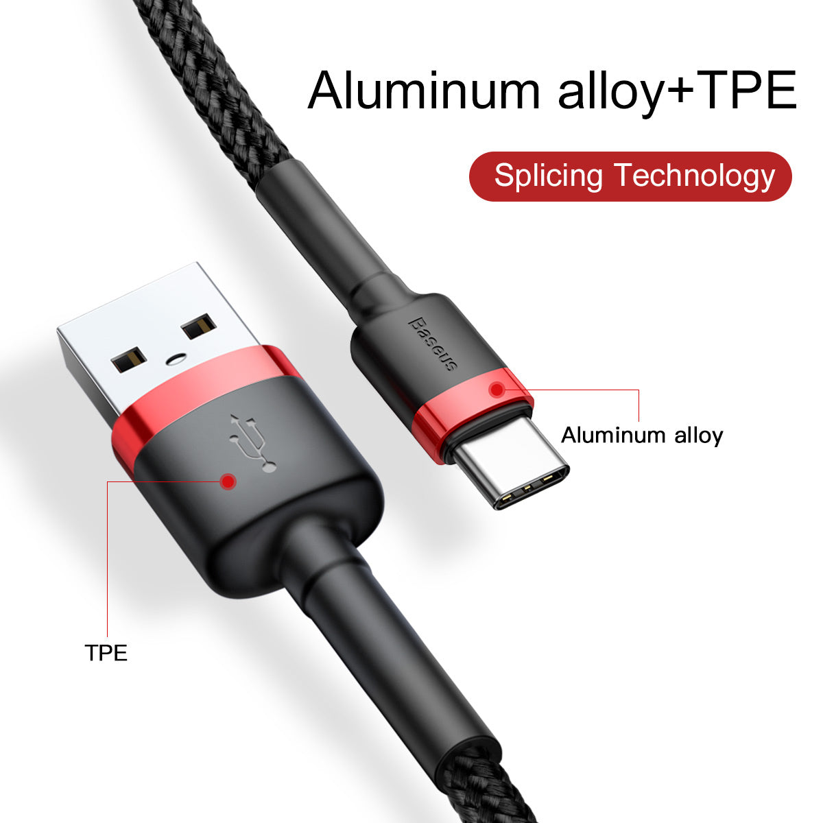 BASEUS KABEL CAFULE USB - USB-C 0,5 M 3A CZERWONO-CZARNY
