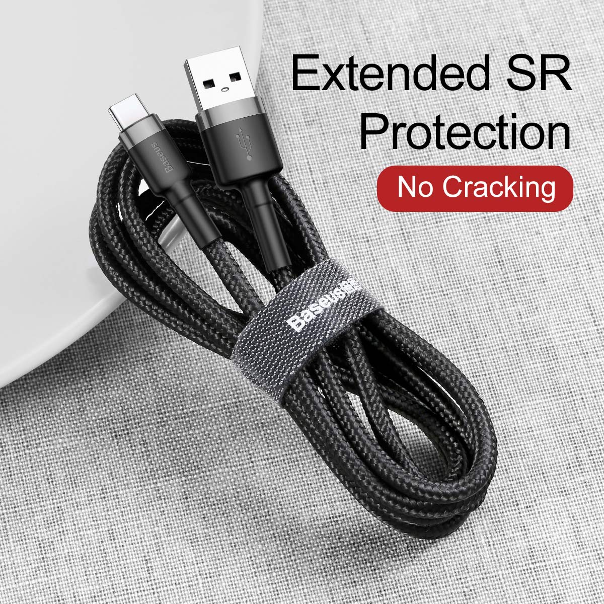 BASEUS KABEL CAFULE USB - USB-C 0,5 M 3A SZARO-CZARNY