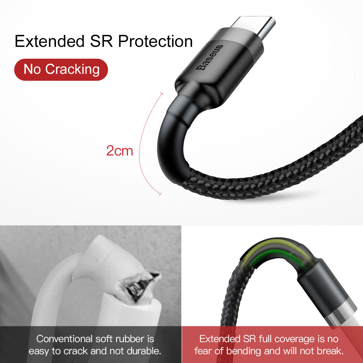 BASEUS KABEL CAFULE USB - USB-C 0,5 M 3A SZARO-CZARNY