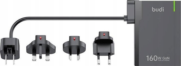 ŁADOWARKA SIECIOWA BUDI 350 GAN PD+ QC3.0 5XUSB-C+1XUSB-A 160W US/UK/EU CZARNA