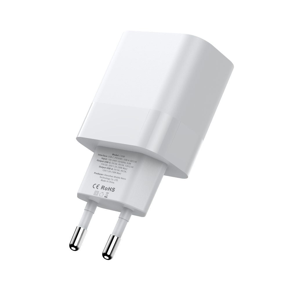 ŁADOWARKA SIECIOWA TECH-PROTECT C30W 2-PORT NETWORK CHARGER PD30W/QC3.0 BIAŁA