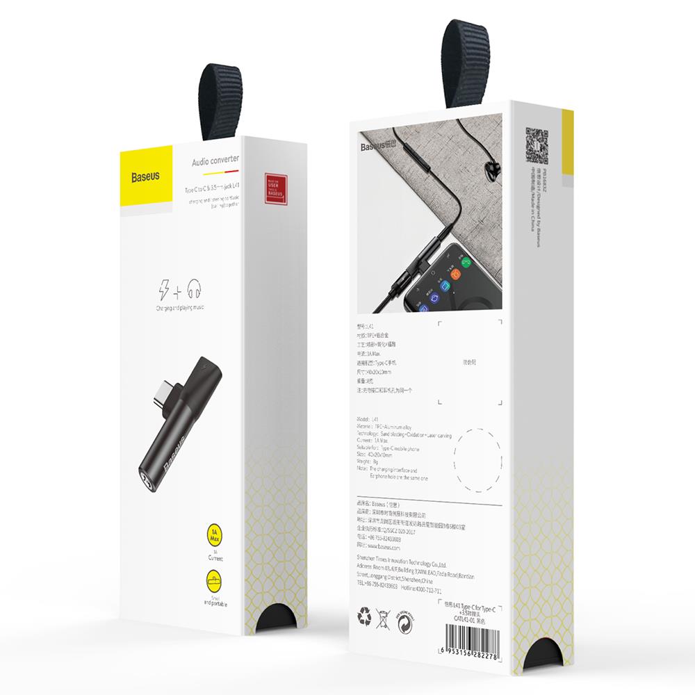 BASEUS ADAPTER L41 USB-C DO USB-C - JACK 3,5 MM CZARNY