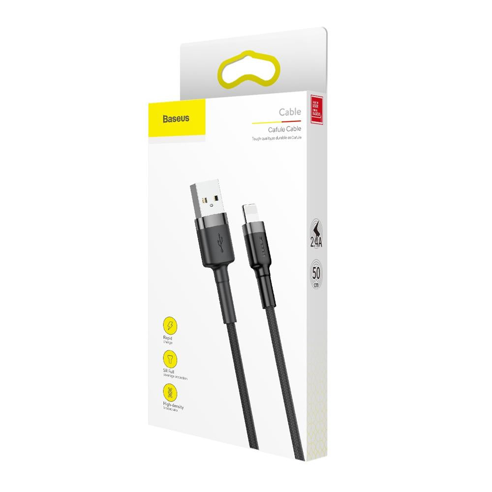 BASEUS KABEL CAFULE USB - LIGHTNING 0,5 M 2,4A SZARO-CZARNY