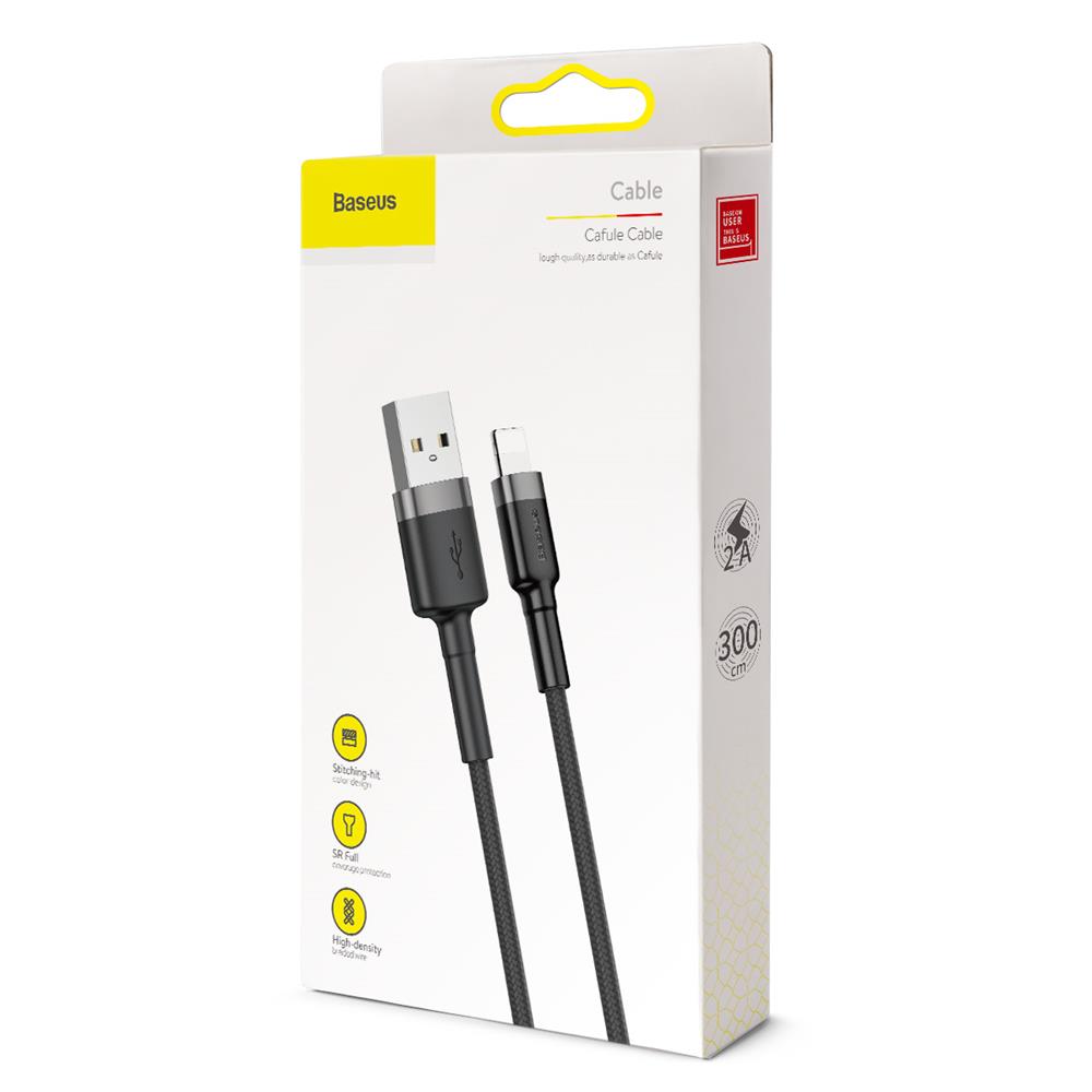 BASEUS KABEL CAFULE USB - LIGHTNING 3,0 M 1,5A SZARO-CZARNY
