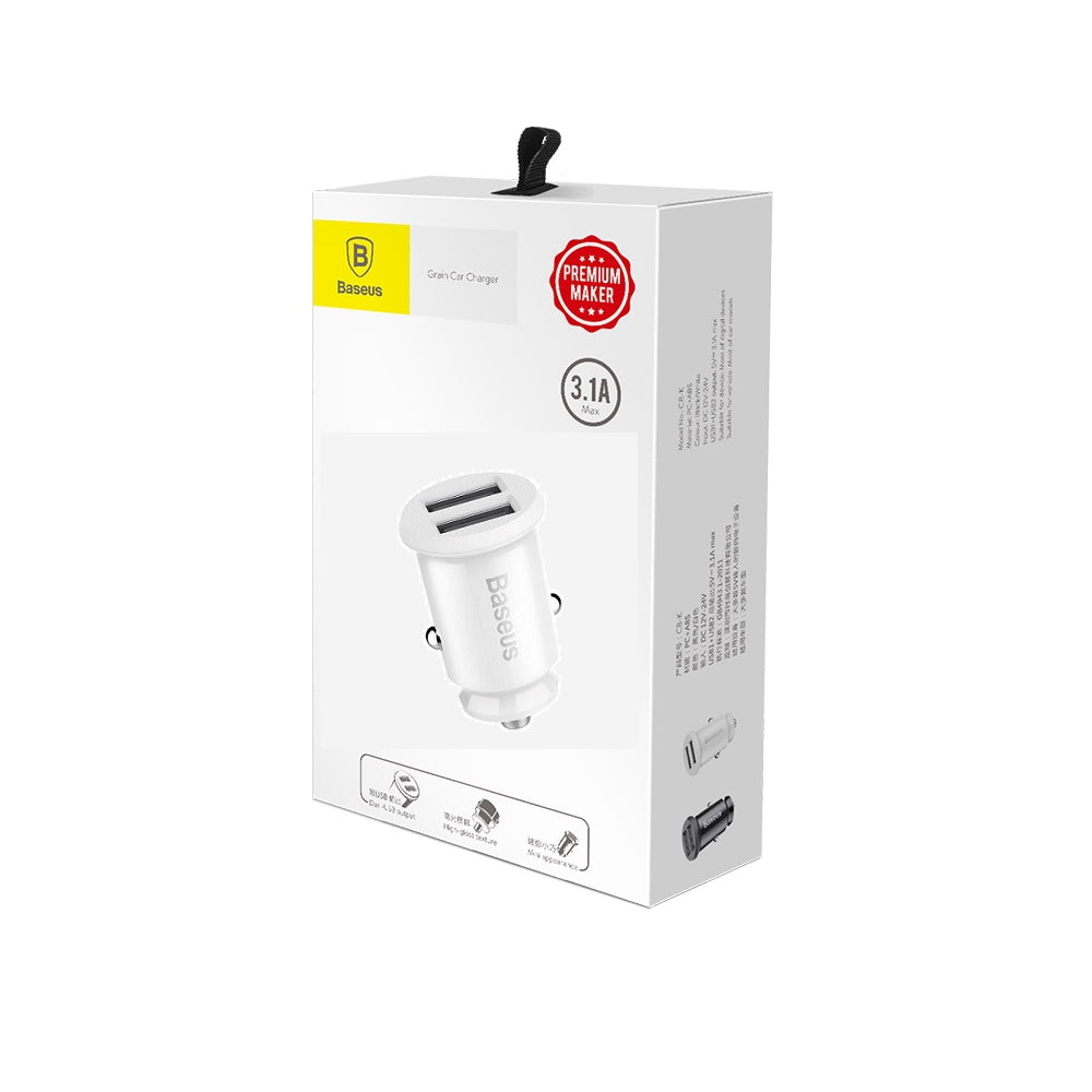BASEUS ŁADOWARKA SAMOCHODOWA GRAIN 2X USB 3,1A BIAŁA