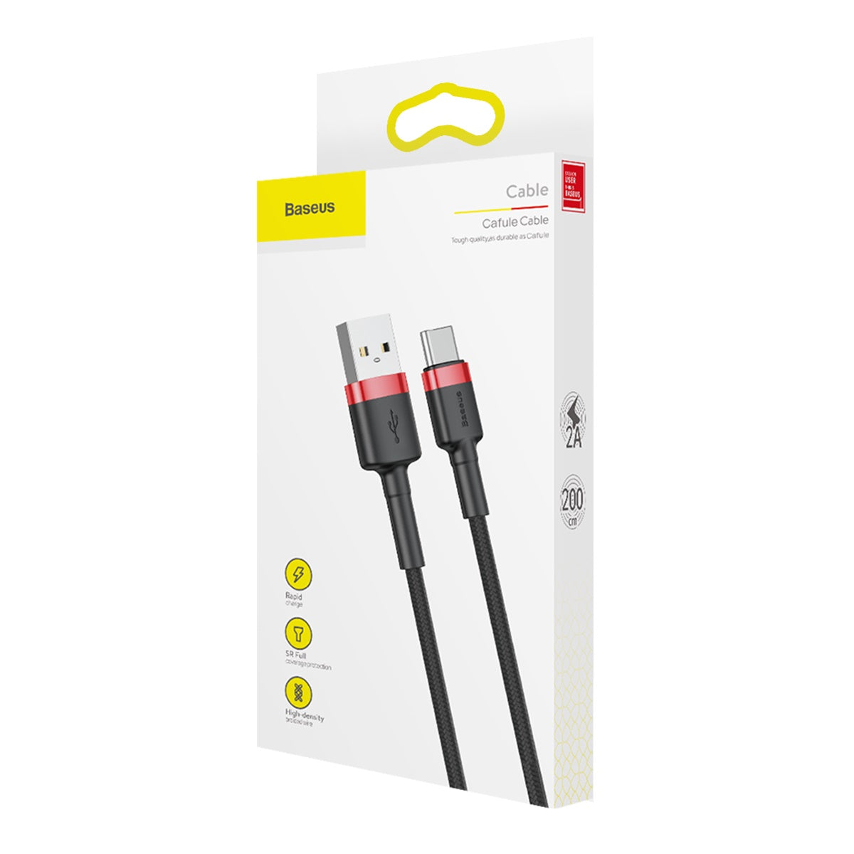 BASEUS KABEL CAFULE USB - USB-C 2,0 M 2A CZERWONO-CZARNY
