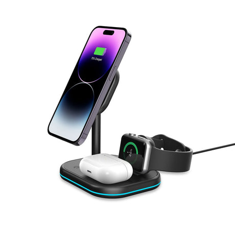 ŁADOWARKA INDUKCYJNA 3W1 TECH-PROTECT QI15W-A27 3IN1 MAGNETIC MAGSAFE WIRELESS CHARGER CZARNA
