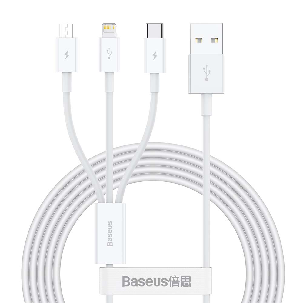 BASEUS KABEL 3W1 SUPERIOR USB - LIGHTNING + USB-C + MICRO USB 1,5 M 3,5A BIAŁY