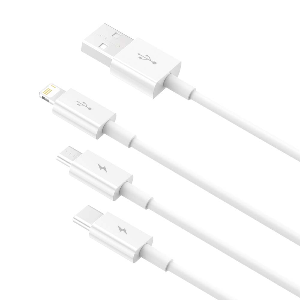BASEUS KABEL 3W1 SUPERIOR USB - LIGHTNING + USB-C + MICRO USB 1,5 M 3,5A BIAŁY
