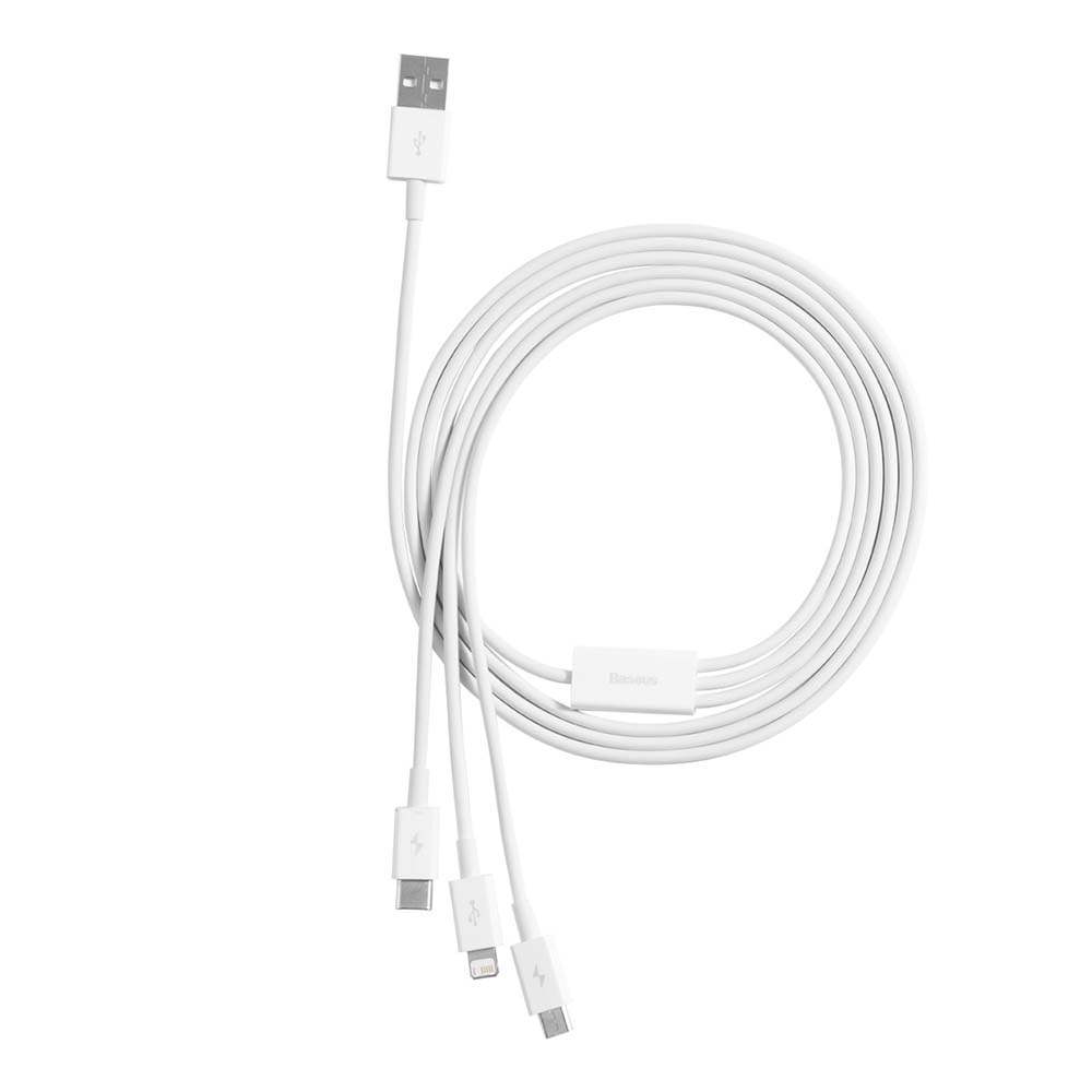 BASEUS KABEL 3W1 SUPERIOR USB - LIGHTNING + USB-C + MICRO USB 1,5 M 3,5A BIAŁY