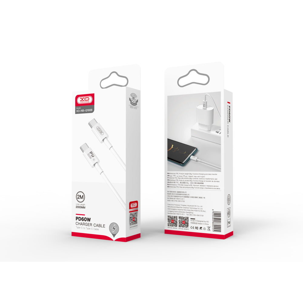 XO KABEL NB-Q190B PD USB-C - USB-C 2,0M 60W BIAŁY
