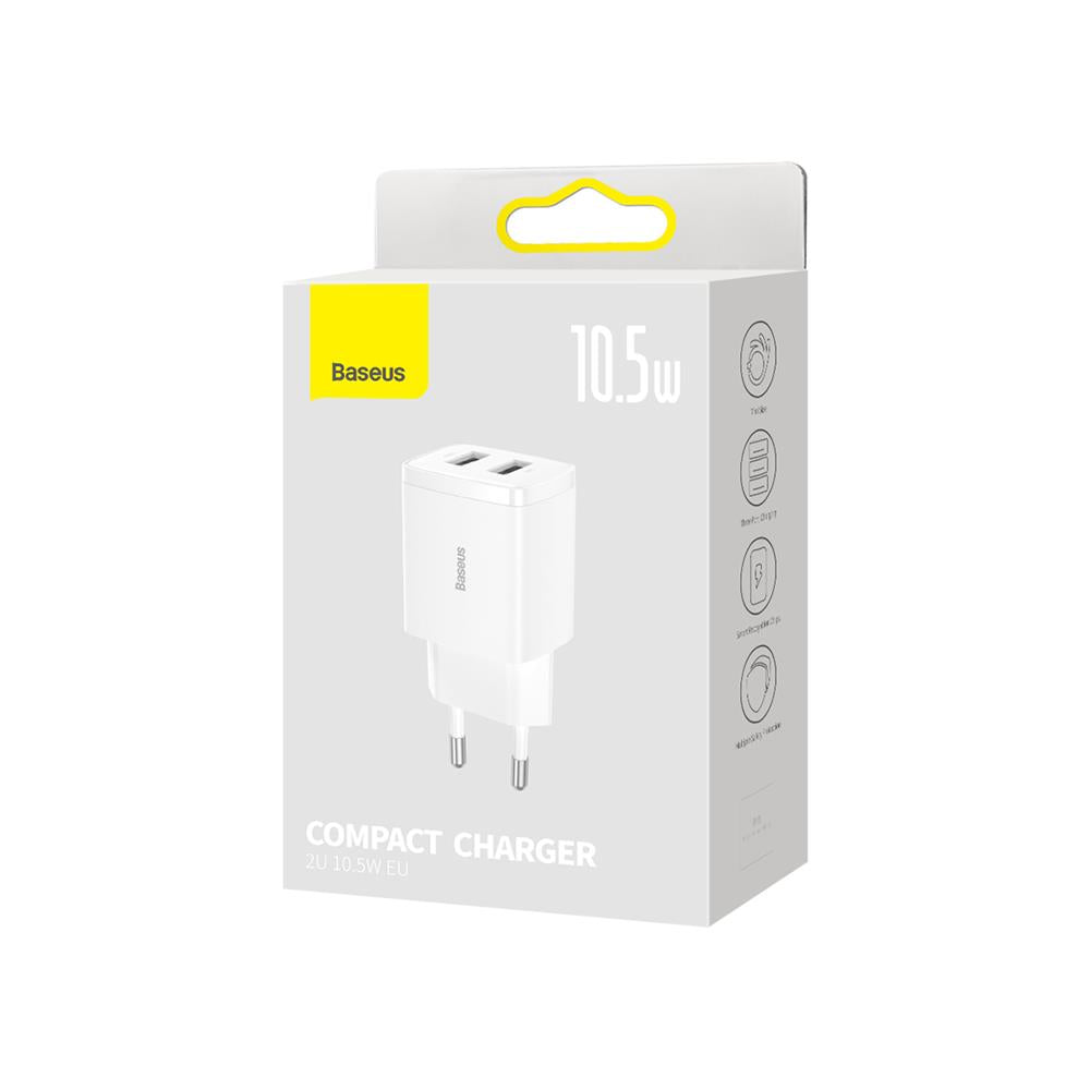 BASEUS ŁADOWARKA SIECIOWA COMPACT 2 X USB BIAŁA 10,5W