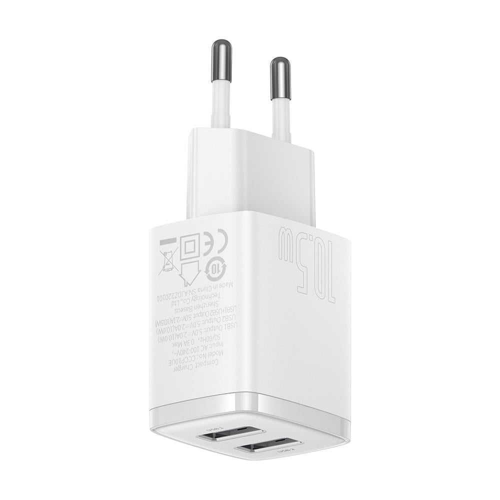 BASEUS ŁADOWARKA SIECIOWA COMPACT 2 X USB BIAŁA 10,5W