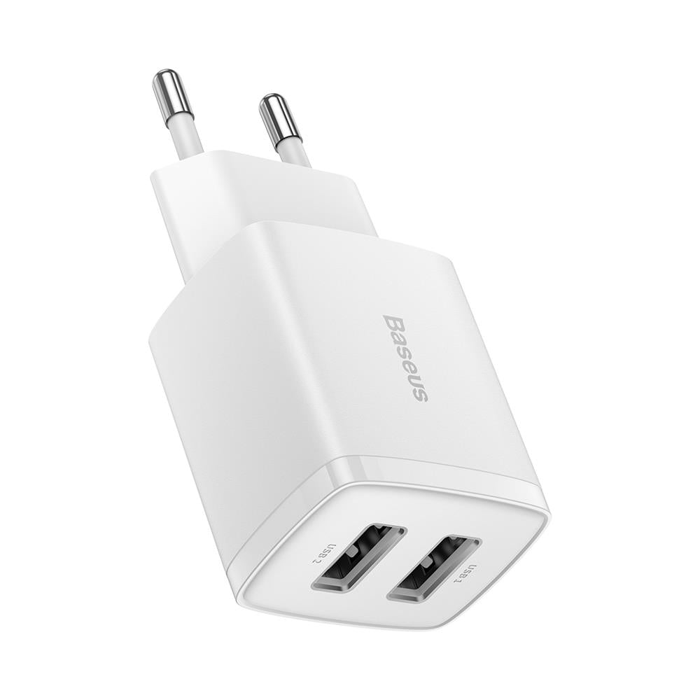 BASEUS ŁADOWARKA SIECIOWA COMPACT 2 X USB BIAŁA 10,5W