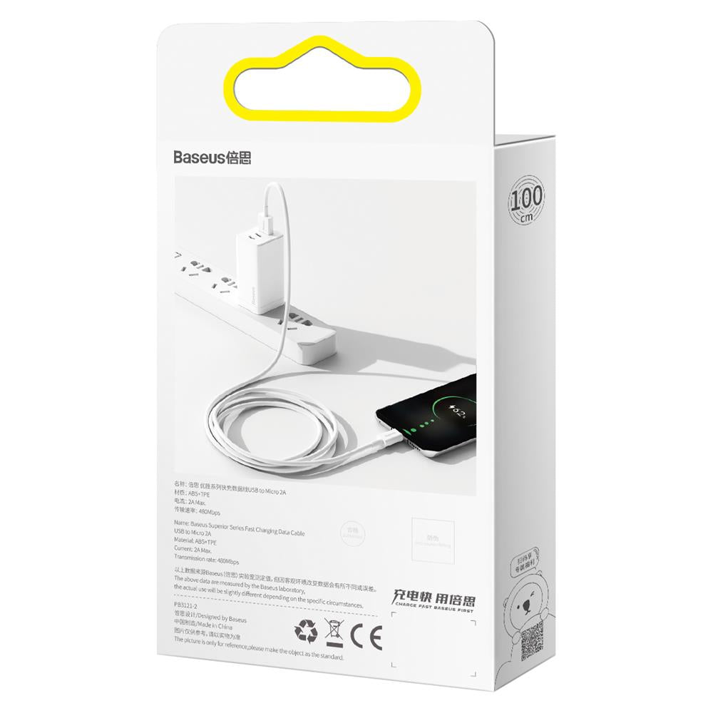 BASEUS KABEL SUPERIOR USB - MICRO USB 1,0 M 2,0A BIAŁY