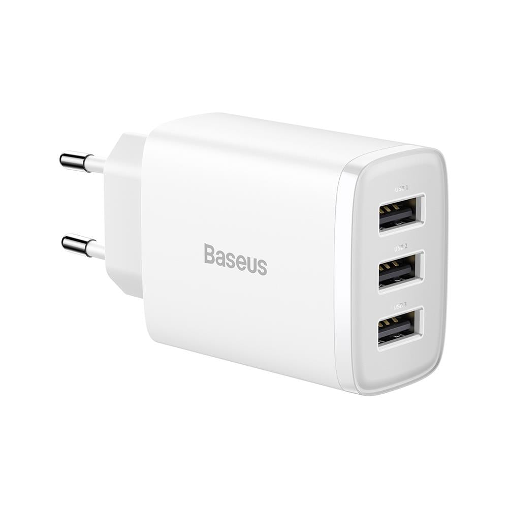 BASEUS ŁADOWARKA SIECIOWA COMPACT 3 X USB BIAŁA 17W
