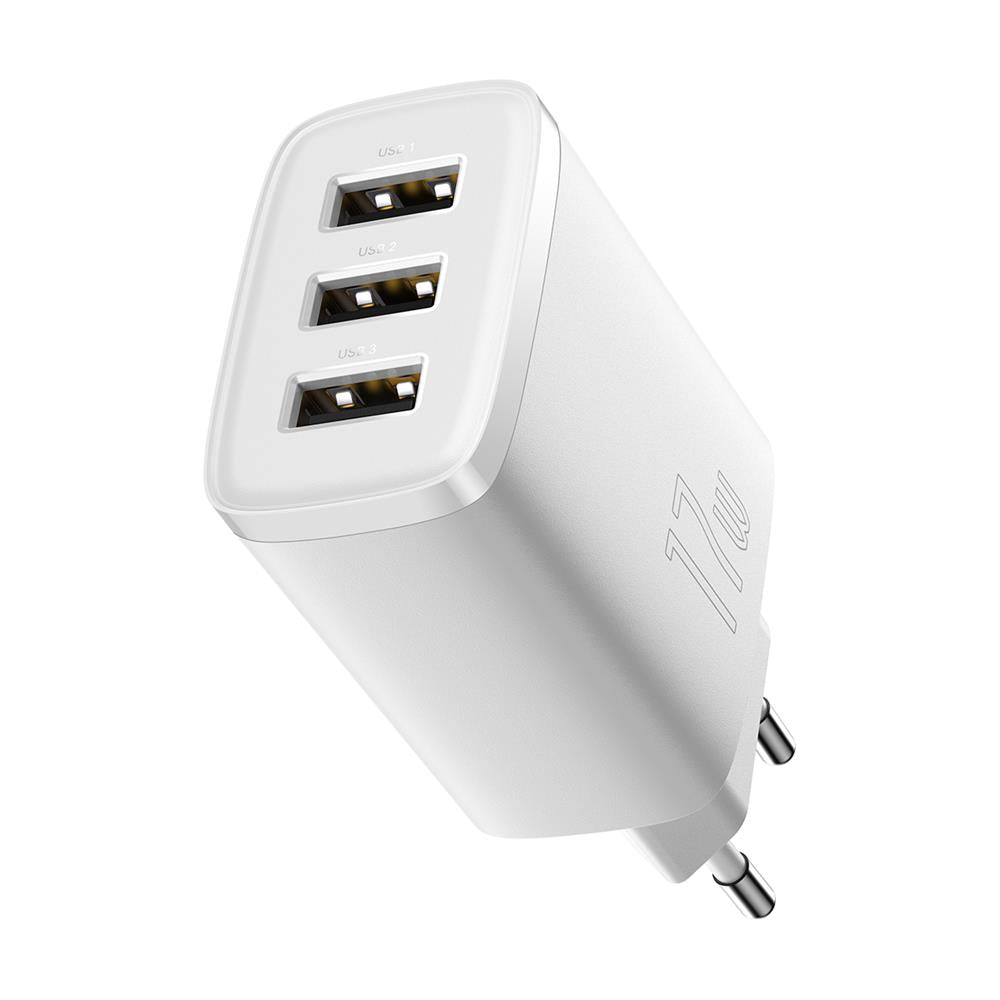 BASEUS ŁADOWARKA SIECIOWA COMPACT 3 X USB BIAŁA 17W