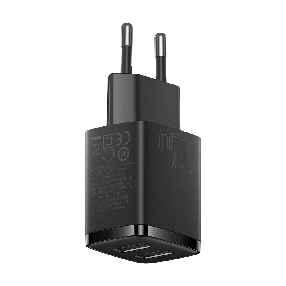 BASEUS ŁADOWARKA SIECIOWA COMPACT 2 X USB CZARNA 10,5W