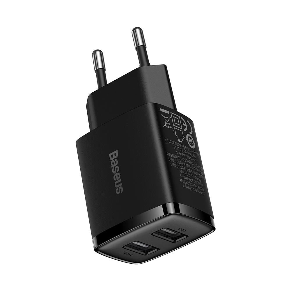 BASEUS ŁADOWARKA SIECIOWA COMPACT 2 X USB CZARNA 10,5W