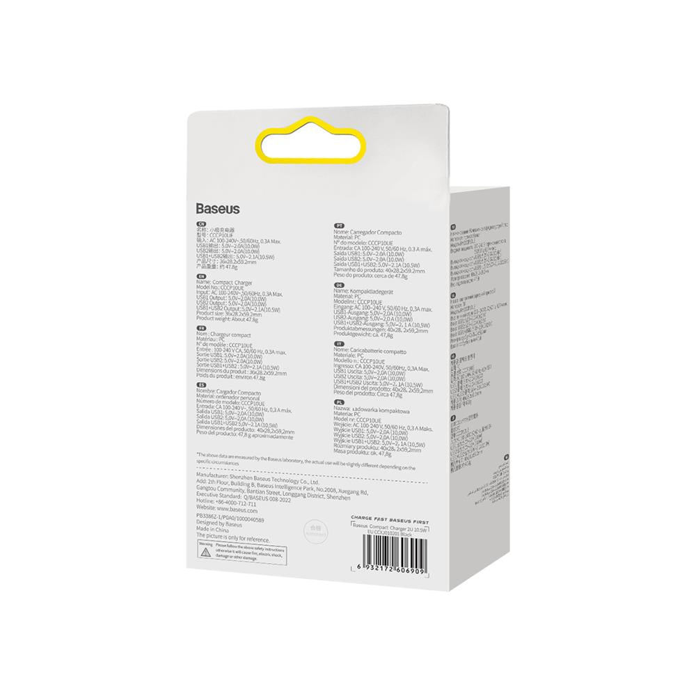 BASEUS ŁADOWARKA SIECIOWA COMPACT 2 X USB CZARNA 10,5W