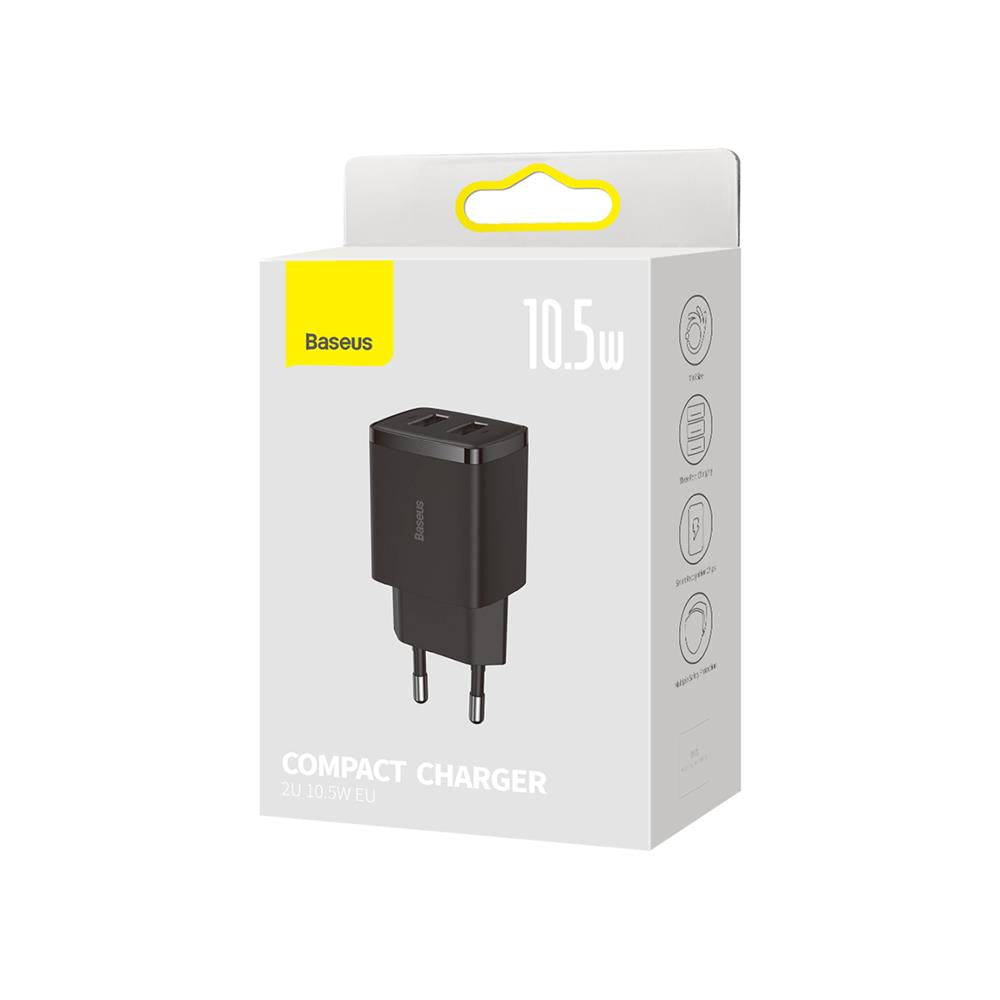 BASEUS ŁADOWARKA SIECIOWA COMPACT 2 X USB CZARNA 10,5W