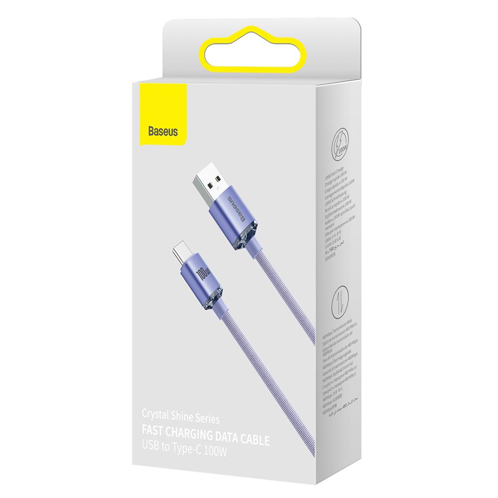 BASEUS KABEL CRYSTAL SHINE USB - USB-C 2,0 M 100W FIOLETOWY