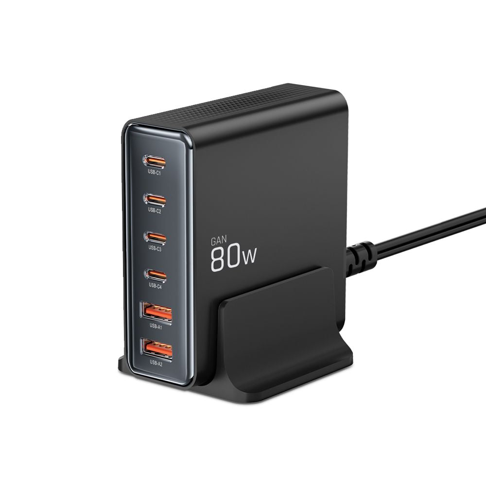 STACJA ŁADOWANIA ŁADOWARKA TECH-PROTECT DC80W-GAN 6-PORT DESKTOP CHARGER PD80W/QC3.0 CZARNA