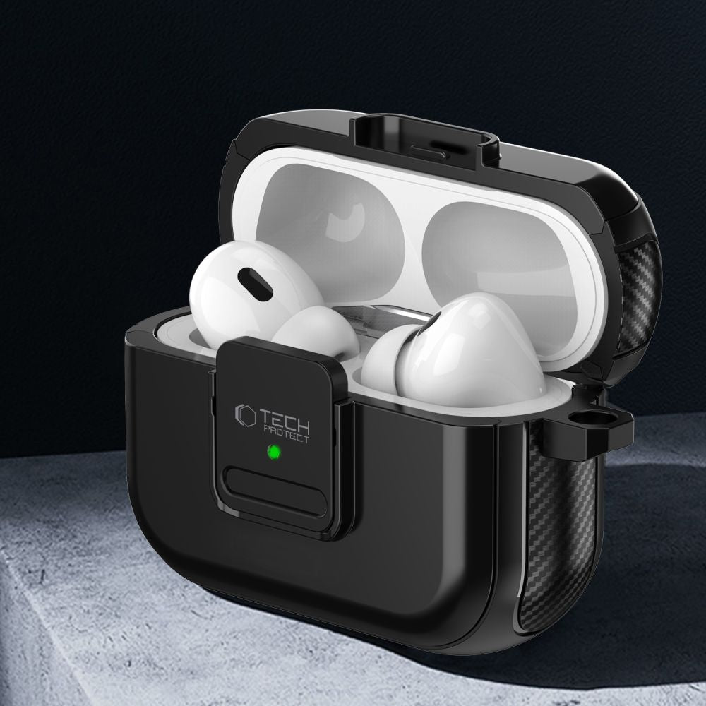 ETUI NA SŁUCHAWKI  TECH-PROTECT DEFENDER HOOK MAGSAFE APPLE AIRPODS PRO 1 / 2 CZARNE