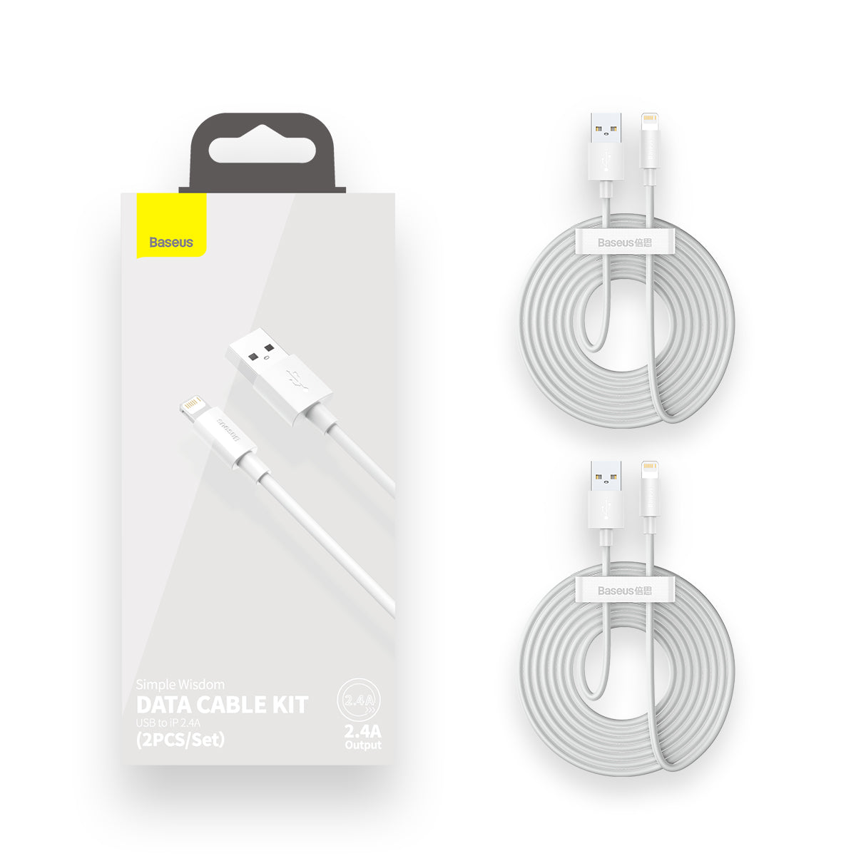 BASEUS KABEL SIMPLE WISDOM USB - LIGHTNING 1,5 M 2,4A BIAŁY 2 SZT