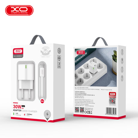 XO ŁADOWARKA SIECIOWA CE06 PD 30W 1X USB-C BIAŁA + KABEL USB-C - USB-C