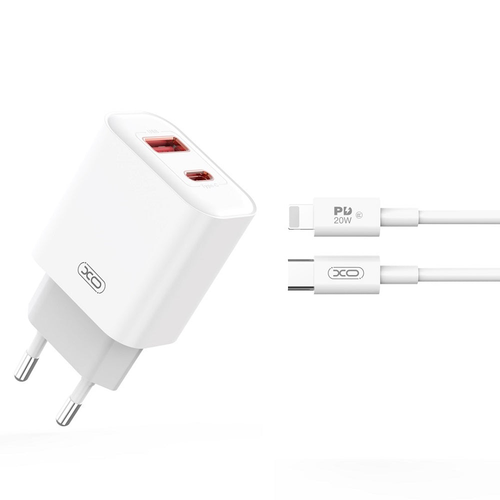 XO ŁADOWARKA SIECIOWA CE12 PD QC 3.0 20W 1X USB 1X USB-C BIAŁA + KABEL USB-C - LIGHTNING