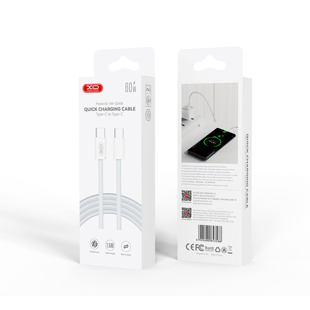XO KABEL NB-Q260B PD USB-C - USB-C 1,5M BIAŁY 60W