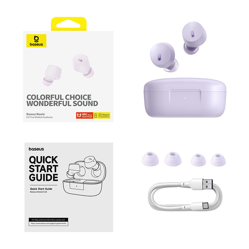 BASEUS SŁUCHAWKI BLUETOOTH BOWIE E18 TRUE WIRELESS EARPHONES FIOLETOWE
