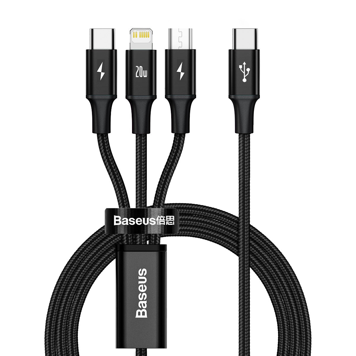 BASEUS KABEL 3W1 RAPID PD USB-C - MICRO USB + LIGHTNING + USB-C 1,5M CZARNY 20W