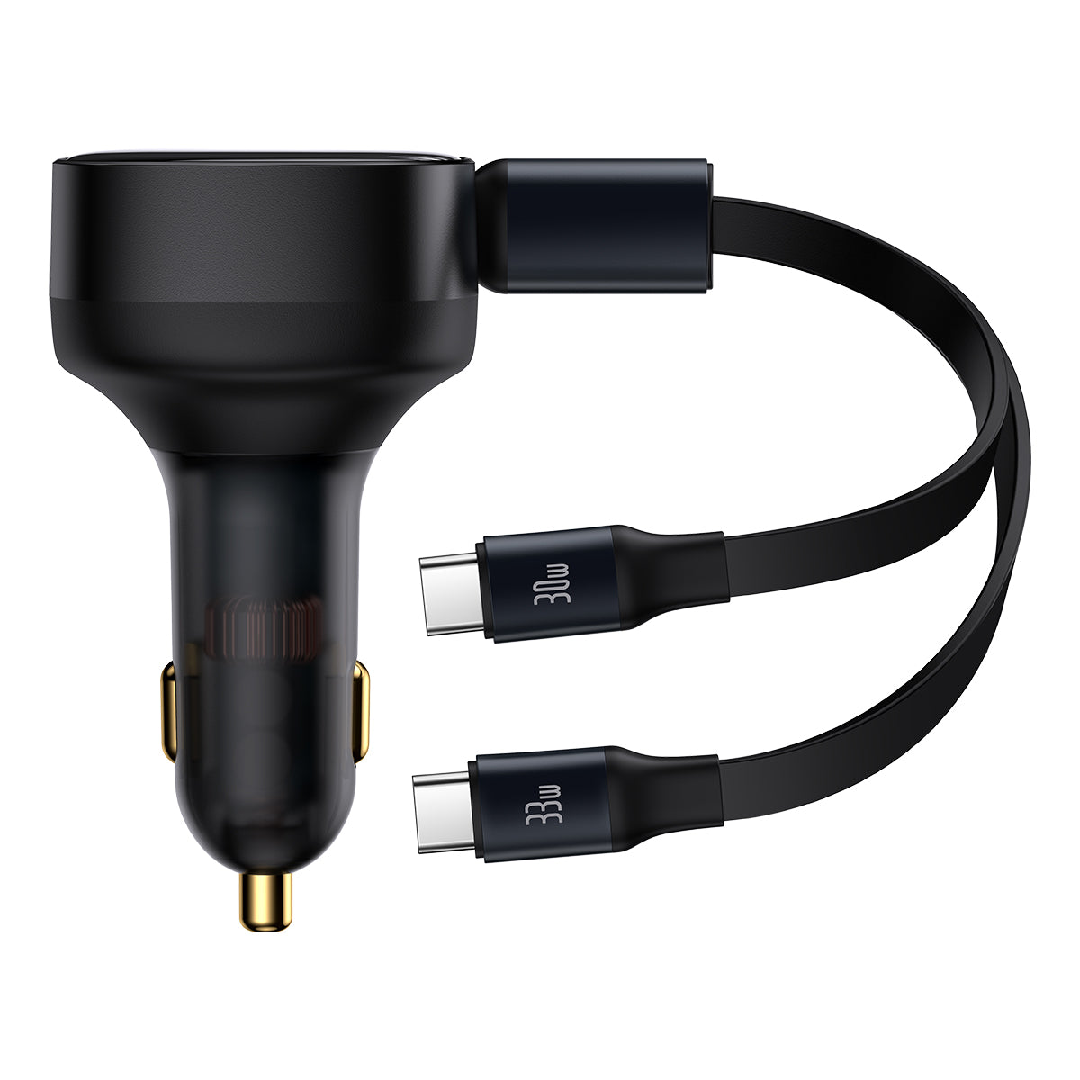 BASEUS ŁADOWARKA SAMOCHODOWA ENJOYMENT RETRACTABLE 2W1 30W CZARNA Z KABLEM 2X USB-C