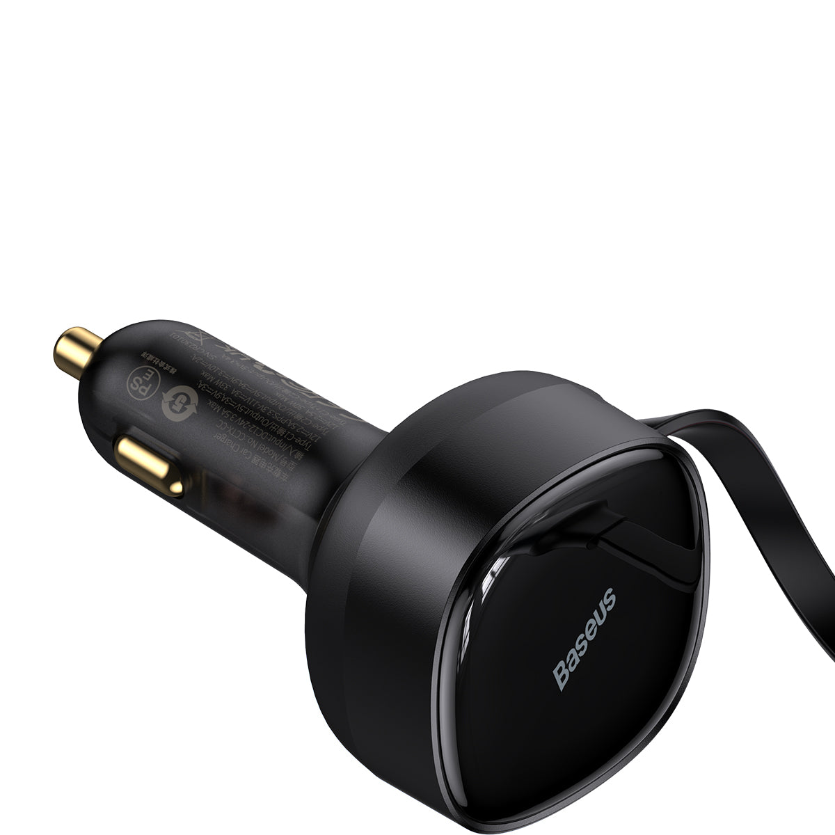 BASEUS ŁADOWARKA SAMOCHODOWA ENJOYMENT RETRACTABLE 2W1 30W CZARNA Z KABLEM 2X USB-C