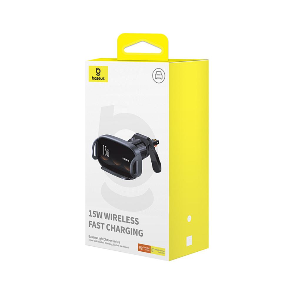 BASEUS UCHWYT SAMOCHODOWY LIGHTCHASER SERIES TRIPLE-COIL WIRELESS CHARGING ELECTRIC CAR MOUNT CLUSTER CZARNY