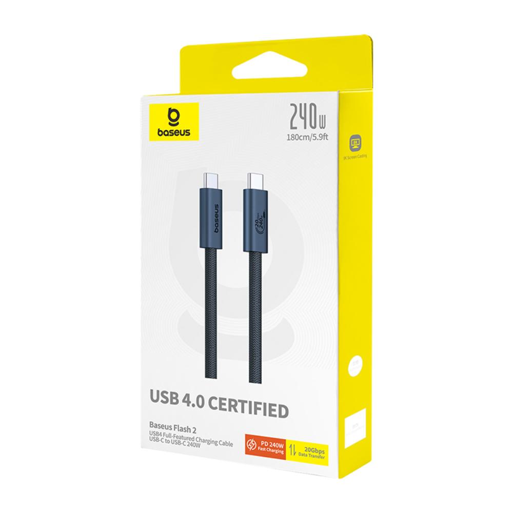BASEUS KABEL FLASH 2 USB4 FULL-FEATURED CHARGING CABLE USB-C TO USB-C 240W 5.9FT CLUSTER CZARNY