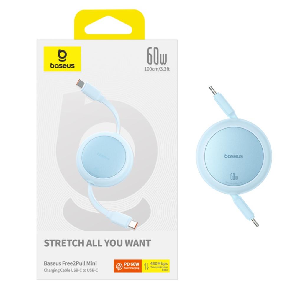 BASEUS KABEL FREE2PULL MINI CHARGING CABLE USB-C TO USB-C 60W 1M NIEBIESKI
