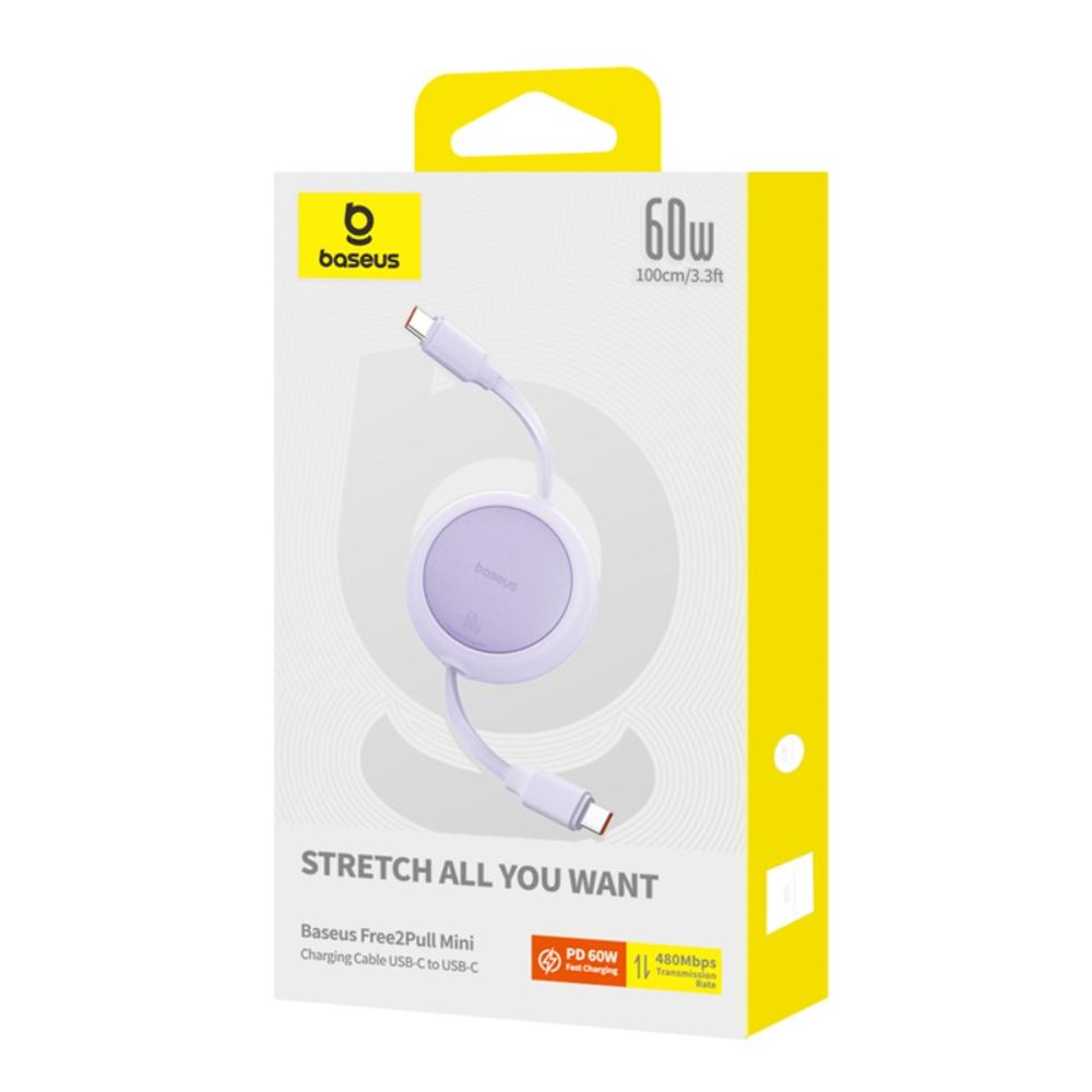 BASEUS KABEL FREE2PULL MINI CHARGING CABLE USB-C TO USB-C 60W 1M FIOLETOWY