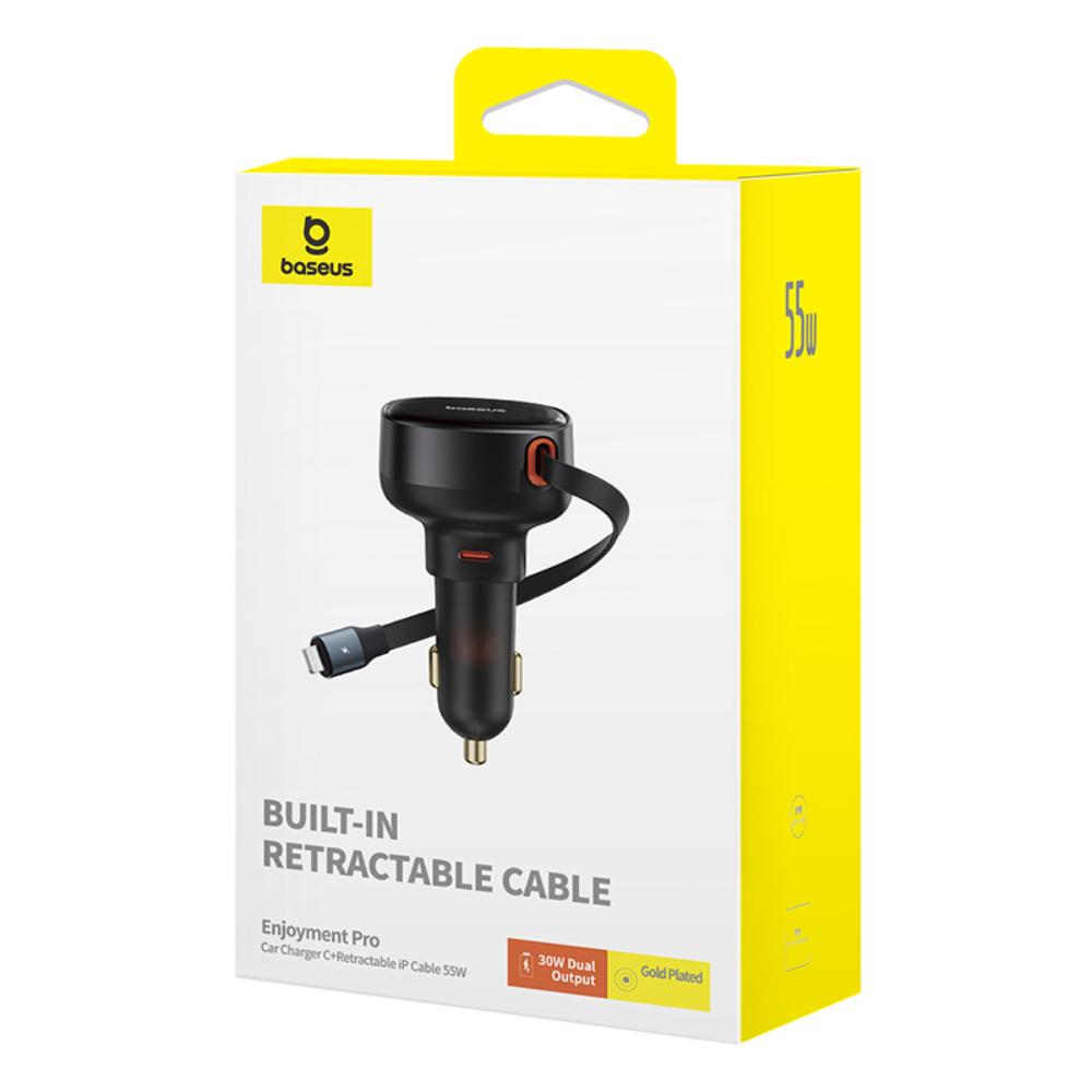 BASEUS ŁADOWARKA SAMOCHODOWA USB-C 55W CZARNA ENJOYMENT PRO CAR CHARGER + KABEL IP CZARNA