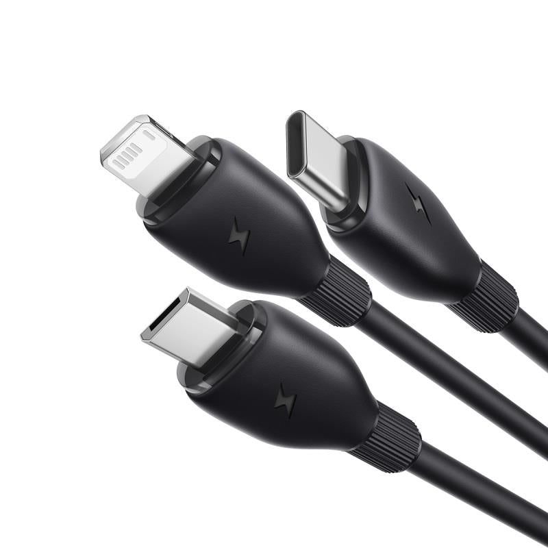 BASEUS KABEL ULTRA-SZYBKIEGO ŁADOWANIA ONE-FOR-THREE USB-A DO M+L+C 3.5A 0.8M CZARNY