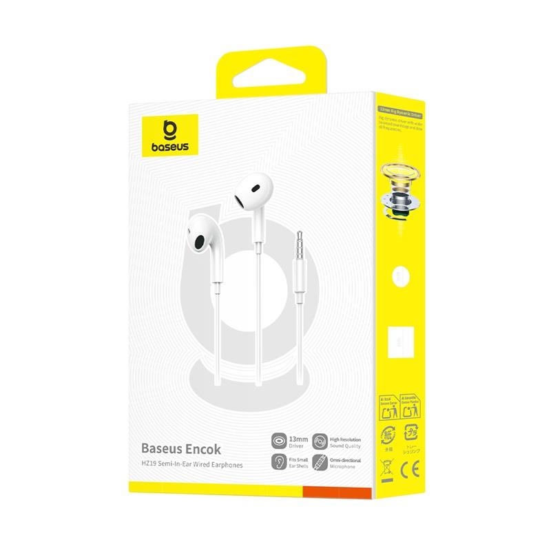 BASEUS ENCOK HZ19 SŁUCHAWKI PRZEWODOWE JACK 3,5 MM BIAŁE