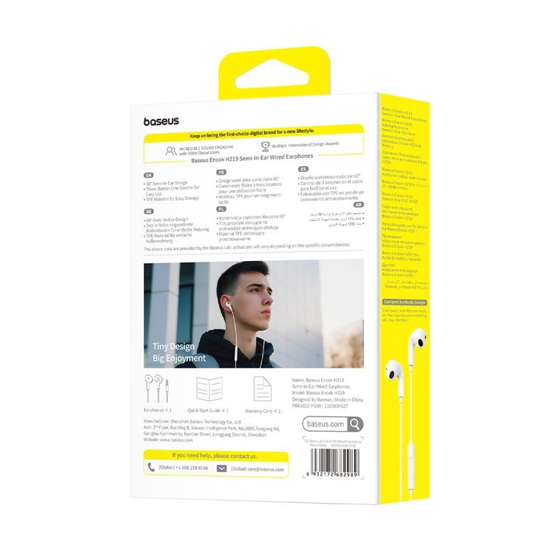 BASEUS ENCOK HZ19 SŁUCHAWKI PRZEWODOWE JACK 3,5 MM BIAŁE
