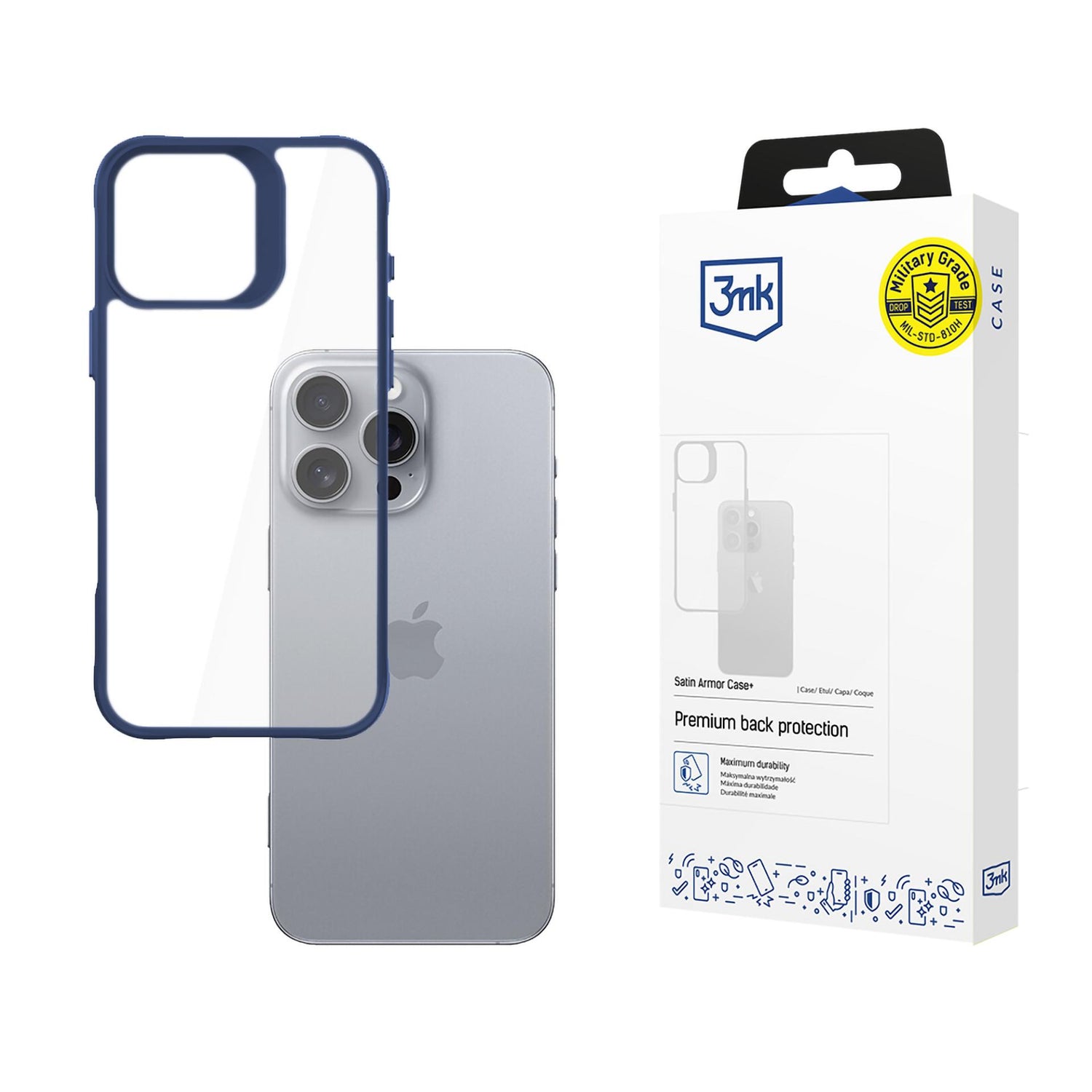 ETUI APPLE IPHONE 16 PRO MAX - 3MK SATIN ARMOR CASE+ BLUE NIEBIESKIE